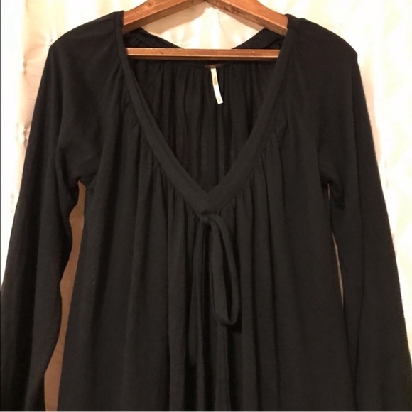 Free People Black Knit V Neck Tunic Sweater Dress Cashmere - Picture 2 of 11